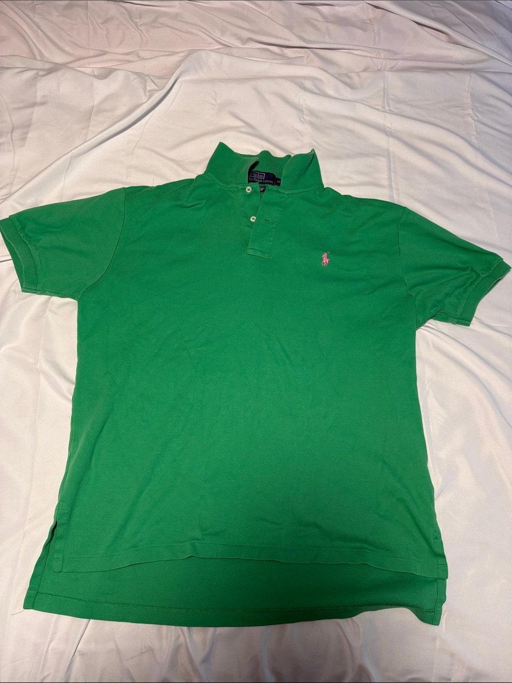 Ralph Lauren Bright Green Polo with Pink Pony Size: M
